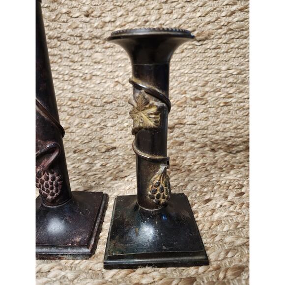 3 Vintage Traditional Italian Cast Iron Bronze Grapevine Candlestick Holders - Picture 2 of 12